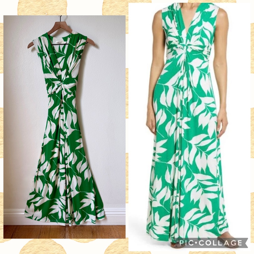 Eliza J Green and White Twist Front Maxi Dress, size 8